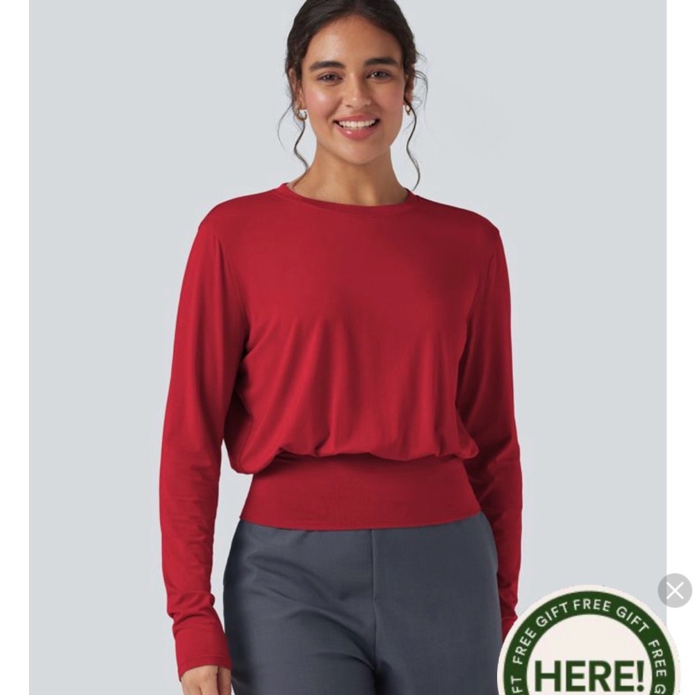 HALARA Elegant Red Long Sleeve Top
